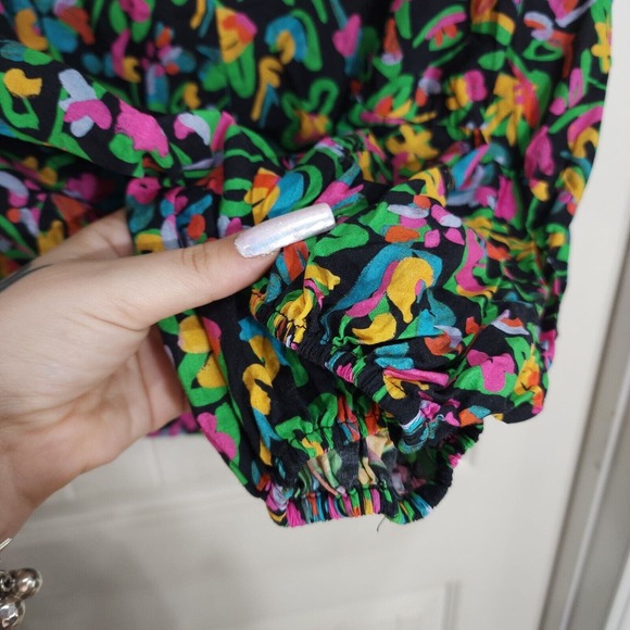 Tanya Taylor Womens Top Isla Painterly Puff Lantern Sleeve Multicolor Blouse M - Picture 6 of 12